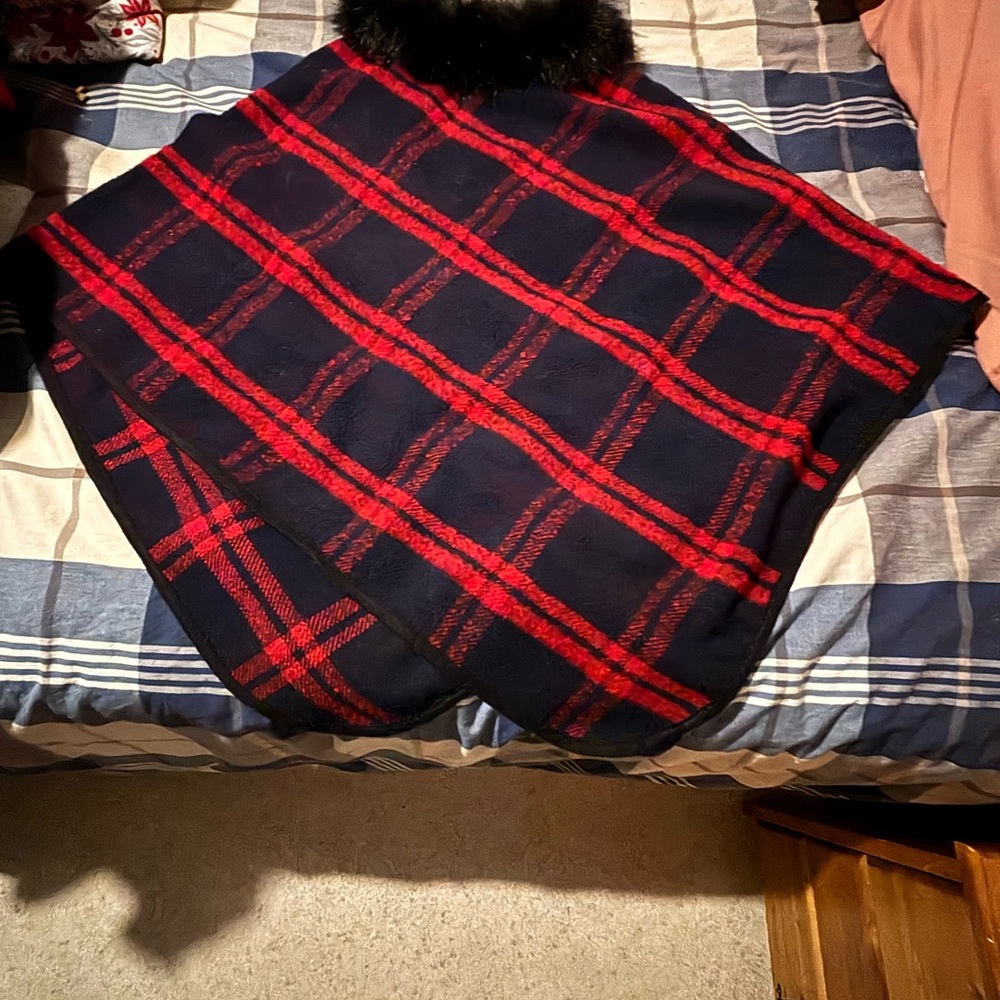 Red and Black Plaid Poncho